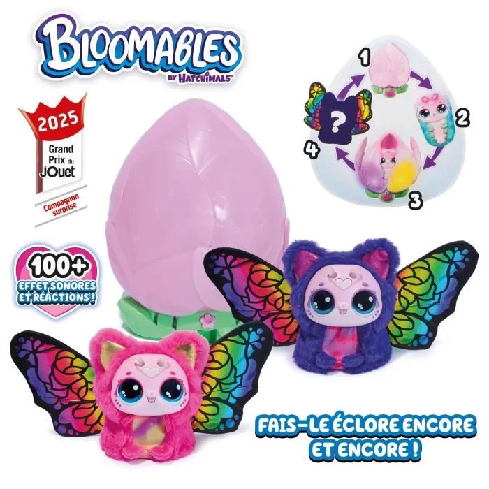 Hatchimals Bloomables Ma Fleur Magique Kittyfly - Jouet Interactif avec 100 Sons et Réactions, Fleur et Chenille à Faire Éclore, Modèle Aléatoire, 3 Piles LR6 Incluses, Dès 5 Ans