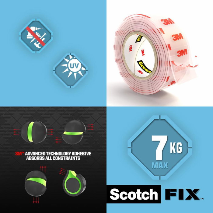 Scotch Ruban de montage double face transparent Scotch FIX 19 mm x 1,5 m