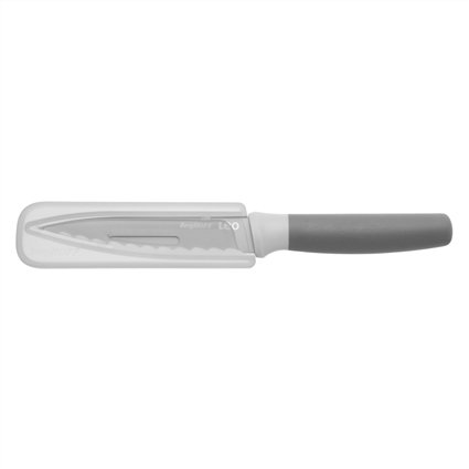 Berghoff Couteau de cuisine avec lame scie gris 11,5 cm, revêtement antiadhésif et manche ergonomique avec gaine de protection
