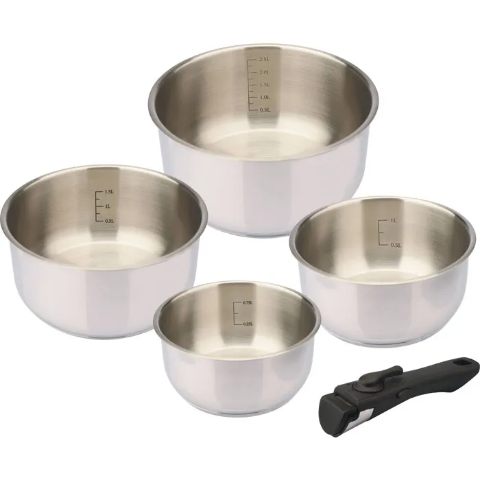 Baumalu Set de 4 Casseroles en Inox avec Manche Amovible (14 à 20 cm)