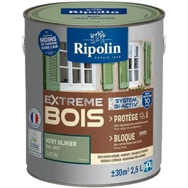 Ripolin Peinture 3 actions pour bois intérieur et extérieur satinée, Vert olivier RAL 6021 - 2,5 L (Rendement: 30 m²)