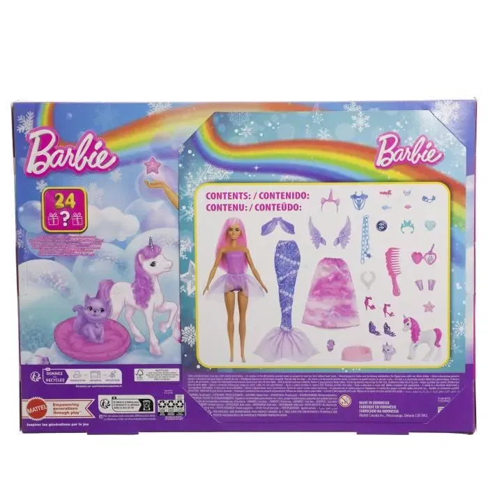 Barbie Calendrier de l'Avent JFL66 - Poupée Mode avec 24 Surprises et Accessoires - Cadeau Noël