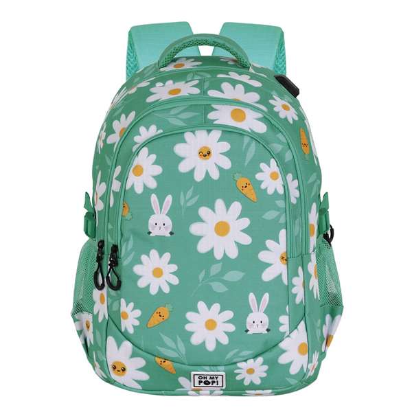 OMP! Mochila Run. Plus FAN Blooming - Sac à dos grande capacité, 44x34x21 cm, avec port USB, compartiments multiples et dos aéré - Bleu turquoise