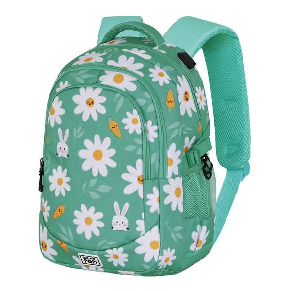 OMP! Mochila Run. Plus FAN Blooming - Sac à dos grande capacité, 44x34x21 cm, avec port USB, compartiments multiples et dos aéré - Bleu turquoise