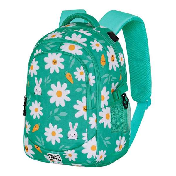 OMP! Mochila Run. Plus FAN Blooming - Sac à dos grande capacité, 44x34x21 cm, avec port USB, compartiments multiples et dos aéré - Bleu turquoise