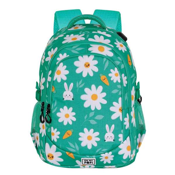 OMP! Mochila Run. Plus FAN Blooming - Sac à dos grande capacité, 44x34x21 cm, avec port USB, compartiments multiples et dos aéré - Bleu turquoise