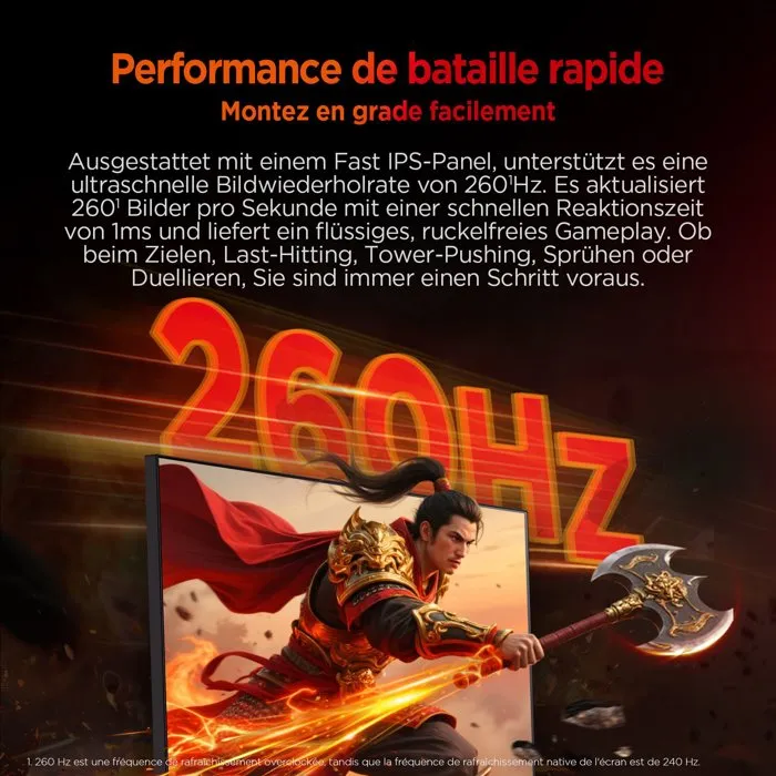 HKC G24H3D - Écran PC Gaming 24" - Full HD 1920x1080 - Dalle Fast IPS - 240 Hz - 1 ms - Connectique HDMI et DisplayPort - Noir