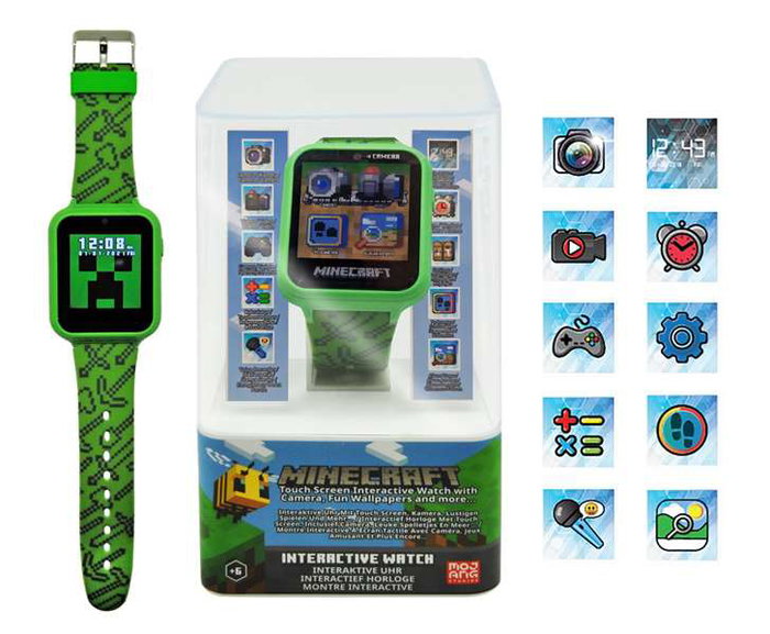 Kids Euroswan - Montre interactive multifonction Minecraft pour enfants - Émet sons et lumières - Langues multiples