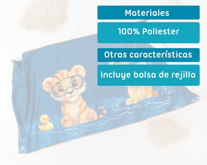 KioKids Toalla Playa Microfibra 75 x 150 cm avec motifs animaux - Bleu - Safari Fun - Sac filet inclus KioKids Toalla Playa Microfibra 75 x 150 cm avec motifs animaux - Bleu - Safari Fun - Sac filet inclus
