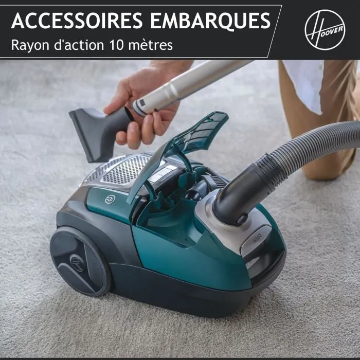 Hoover HE530ALG Aspirateur traîneau avec sac 700 W 4 L 65 dB, écran LED, spécial animaux et allergies, rouge