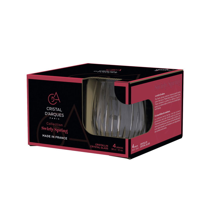 Cristal d'Arques Boîte 4 Verres Hauts Swirly Spring en Cristal 36 cL Rose avec Relief Fabriqué en France