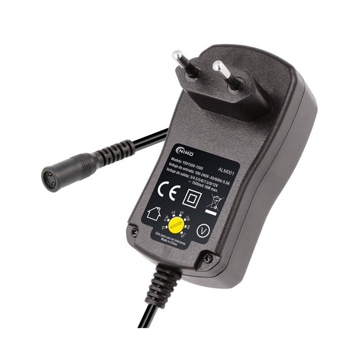 Nimo Alimentateur 12V 1500mAh 7,2-18W Régulateur 3-12V avec 6 Embouts Interchangeables Nimo Alimentateur 12V 1500mAh 7,2-18W Régulateur 3-12V avec 6 Embouts Interchangeables