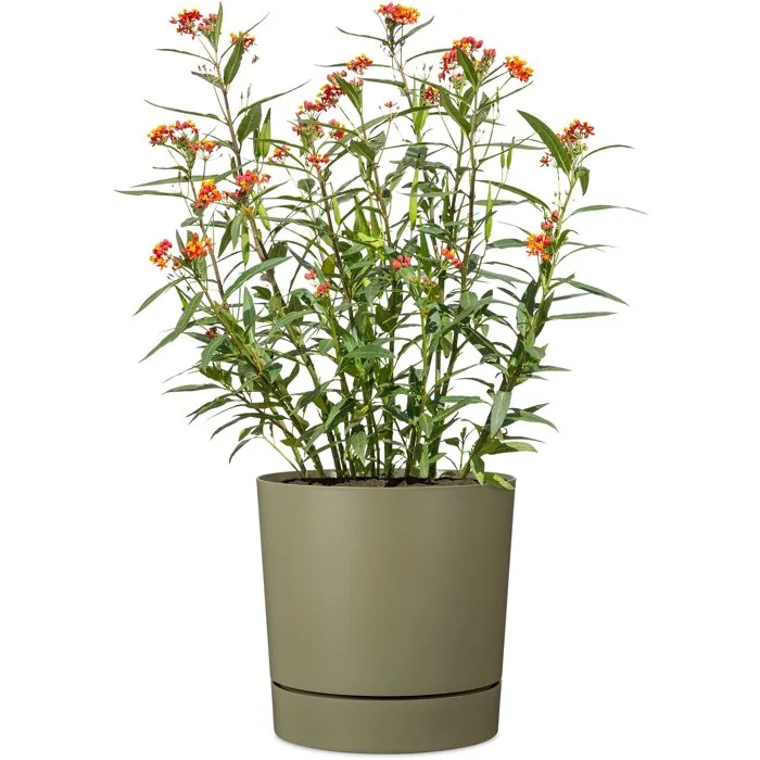 Garden Id Pot de fleurs avec réserve Plano rond Ø 47 cm - 43 L - Hauteur 46 cm - Vert mousse - pour intérieur et extérieur