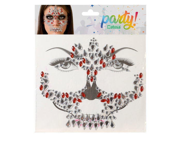 Joias Facial Autoadhésives Crâne avec Cristaux Lilas et Argenté pour Déguisement Catrina, Spectres ou Personnages Féminins Surnaturels Joias Facial Autoadhésives Crâne avec Cristaux Lilas et Argenté pour Déguisement Catrina, Spectres ou Personnages Féminins Surnaturels