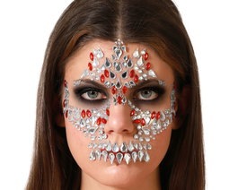 Bijoux faciaux adhésifs de calavera avec pierres lilas et argentées