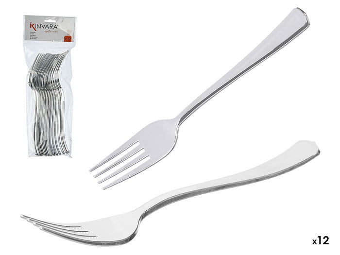 KINVARA Set de 12 fourchettes en plastique argenté (48 pièces) KINVARA Set de 12 fourchettes en plastique argenté (48 pièces)