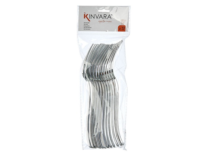 KINVARA Set de 12 fourchettes en plastique argenté (48 pièces) KINVARA Set de 12 fourchettes en plastique argenté (48 pièces)