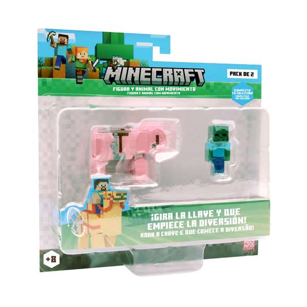 Bizak Figurine Minecraft à mouvement animal - À remonter pour les voir bouger - Boîte en espagnol