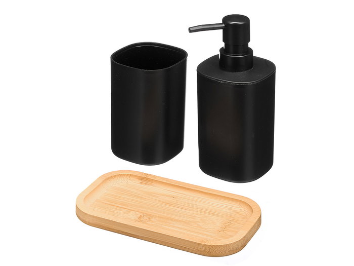 Berilo Set Doseur Verre Base Bambou Noir 16x18x9 cm (Set de 12)