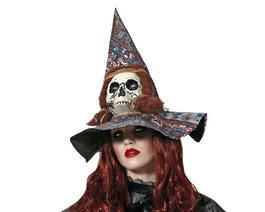 Sombrero Chapeau De Sorcière Multicolore Avec Imprimé Crâne Pour Femme Adulte - Déguisement Halloween, Carnaval, Fiesta Mexicaine