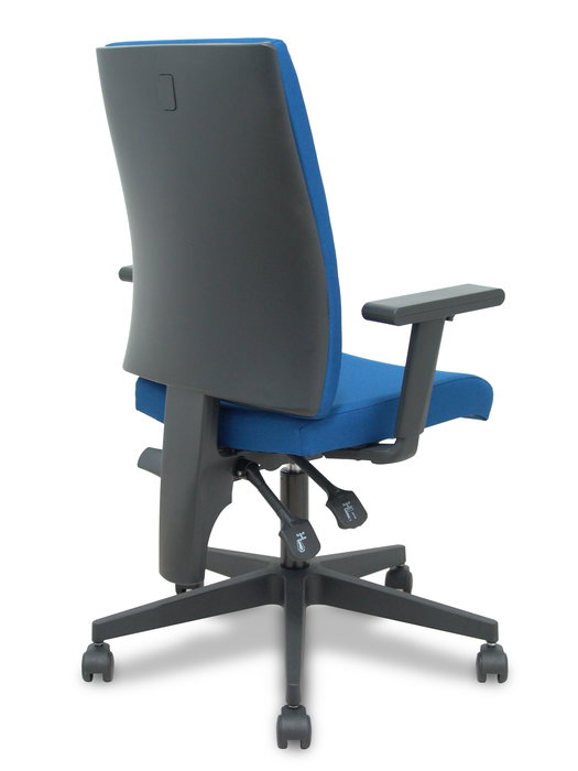 Chaise I-Line Contact permanent à double poignée Tissu Bleu foncé Structure polyamide noire Accoudoir 1D Sans appui-tête Roulettes autofreinées