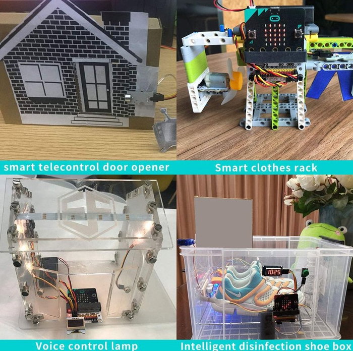 Microbit Kit de capteurs intelligents pour maison connectée avec micro:bit - capteurs température, son, choc, servo, moteur, LED arc-en-ciel