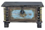 GINER Y COLOMER - Coffre de rangement en bois de manguier vieilli noir avec détails bleus et ouverture supérieure - 45 x 80 x 40 cm