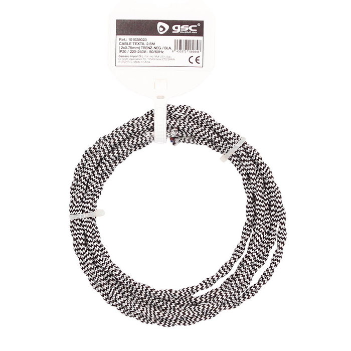 GSC Evolution Câble textile tressé 2,5 m (2x0.75mm) Noir/Blanc GSC Evolution Câble textile tressé 2,5 m (2x0.75mm) Noir/Blanc