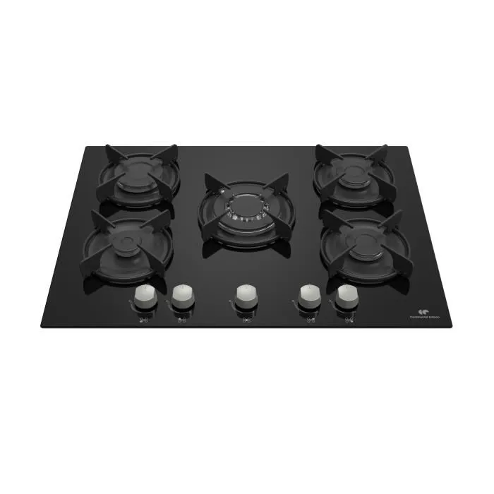 Continental Edison Table de cuisson gaz 5 foyers en verre noir