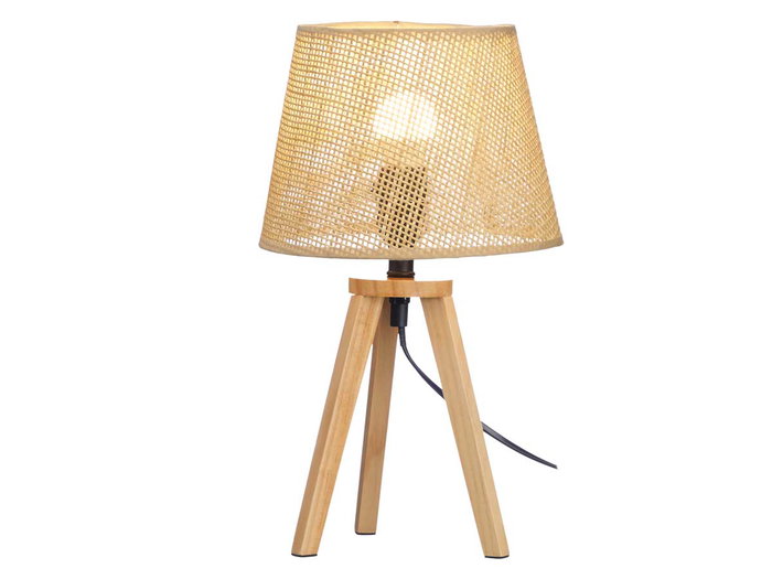 Giftdecor Lampe de Table Abat-jour Conique Naturel 39 cm Bois Pin PVC Papier Marron (Set de 4)