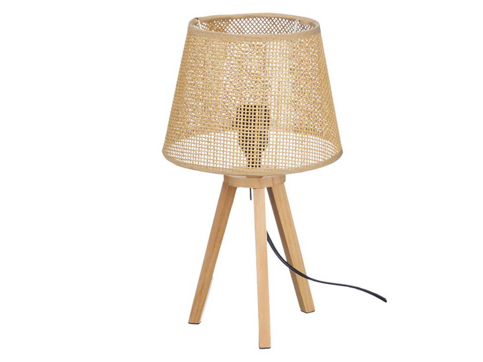 Giftdecor Lampe de Table Abat-jour Conique Naturel 39 cm Bois Pin PVC Papier Marron (Set de 4)