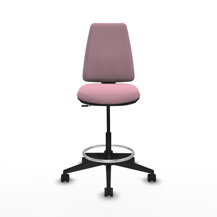 Tabouret Taburete Elche Contact permament de base Tissu Rose Base pyramidale noire Sans accoudoirs Sans appui-tête Roulettes 65mm nylon