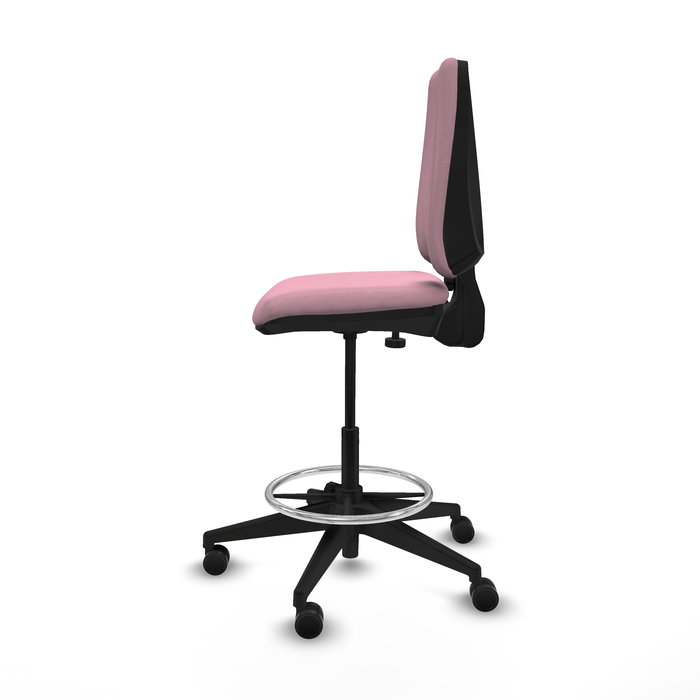 Tabouret Taburete Elche Contact permament de base Tissu Rose Base pyramidale noire Sans accoudoirs Sans appui-tête Roulettes 65mm nylon