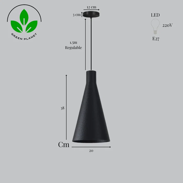 Lampe Suspendue Shu Noir, Cable Noir Pour Cuisine, Chambre, Bureau