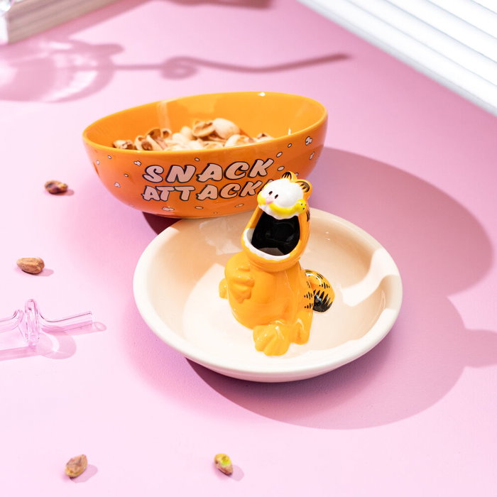 ERIK - Bol à Snacks Garfield 3D avec Couvercle et Trou de Déchets, 16.2x13x16.2 cm, en Dolomite