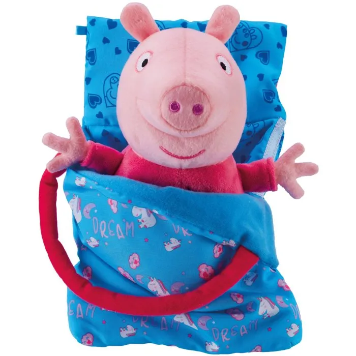 Peppa Pig - Peluche Sleepover avec Veilleuse Lumineuse et Berceuse - Jouet Doux et Câlin avec Sac de Couchage BANDAI