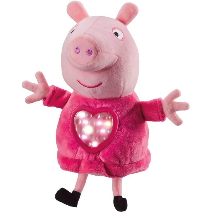 Peppa Pig - Peluche Sleepover avec Veilleuse Lumineuse et Berceuse - Jouet Doux et Câlin avec Sac de Couchage BANDAI