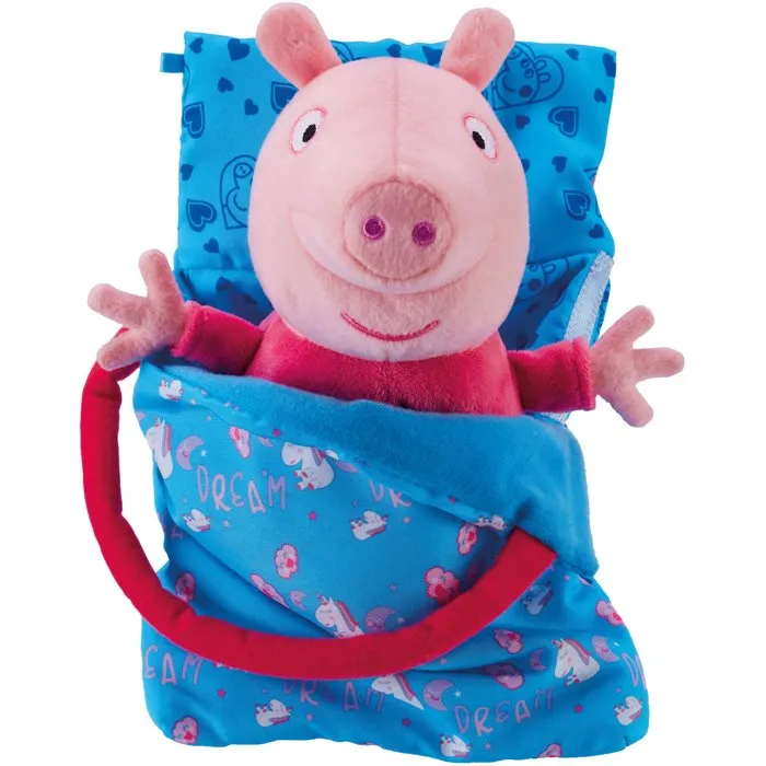 Peppa Pig - Peluche Sleepover avec Veilleuse Lumineuse et Berceuse - Jouet Doux et Câlin avec Sac de Couchage BANDAI