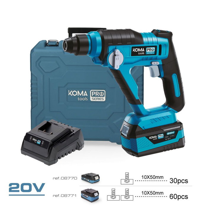 Koma Tools Kit Marteau Perforateur Compact 20V avec Batería 4Ah et Chargeur - Modèle 20v-mpc-k Koma Tools Kit Marteau Perforateur Compact 20V avec Batería 4Ah et Chargeur - Modèle 20v-mpc-k