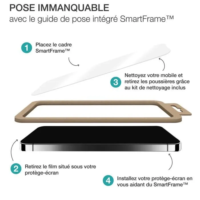BBC - Verre trempé haute résistance SmartFrame pour iPhone 17 / iPhone 16 Pro - Protection contre les rayures et chocs