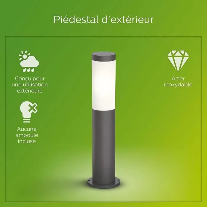 Philips Utrecht - Lampadaire extérieur sur poteau anthracite 1x20W haute tension - Éclairage jardin allée terrasse moderne et élégant en acier inoxydable