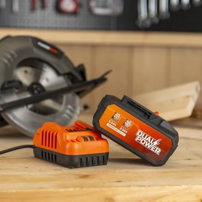 Dual Power POWDP90640 Batterie et Chargeur pour Outils sans Fil 20V/40V - Batterie 2x20V 5.0Ah (5000mAh/90Wh) - Chargeur 80min/4h