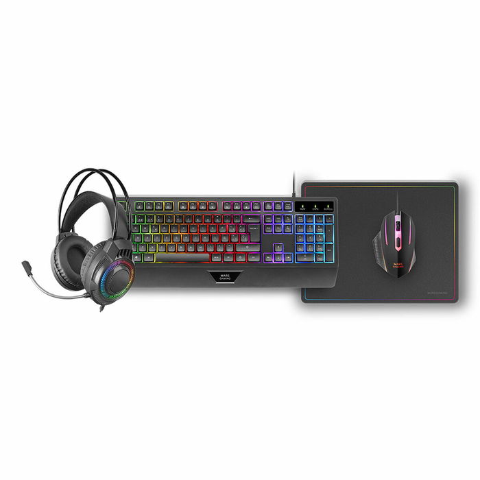 clavier et souris Mars Gaming MCP124PROES Noir Multicouleur Espagnol Qwerty