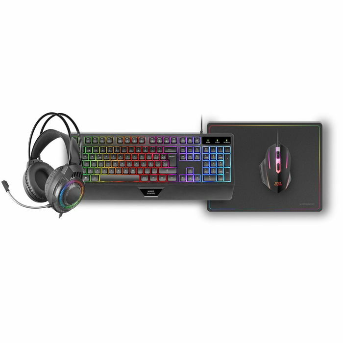 clavier et souris Mars Gaming MCP124PROES Noir Multicouleur Espagnol Qwerty