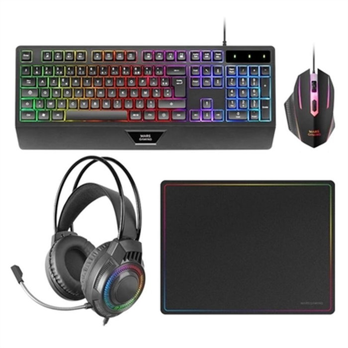 clavier et souris Mars Gaming MCP124PROES Noir Multicouleur Espagnol Qwerty (4 Unités)
