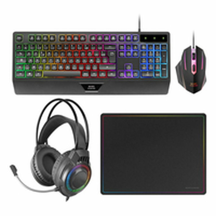 clavier et souris Mars Gaming MCP124PROES Noir Multicouleur Espagnol Qwerty (4 Unités)