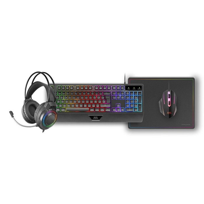 Mars Gaming MCP124PRO Kit Combo 4 en 1 : Clavier H-Mech RGB, Souris 3200 DPI, Casque FRGB, Tapis Nanotextile 36x26 cm Mars Gaming MCP124PRO Kit Combo 4 en 1 : Clavier H-Mech RGB, Souris 3200 DPI, Casque FRGB, Tapis Nanotextile 36x26 cm