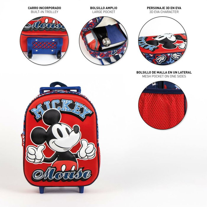 Cartable à roulettes Mickey Mouse Rouge 25,0 x 31,0 x 10,0 cm 3D
