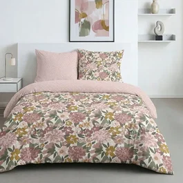 Today Parure de lit imprimé floral champetre rose poudré 240 x 220 cm