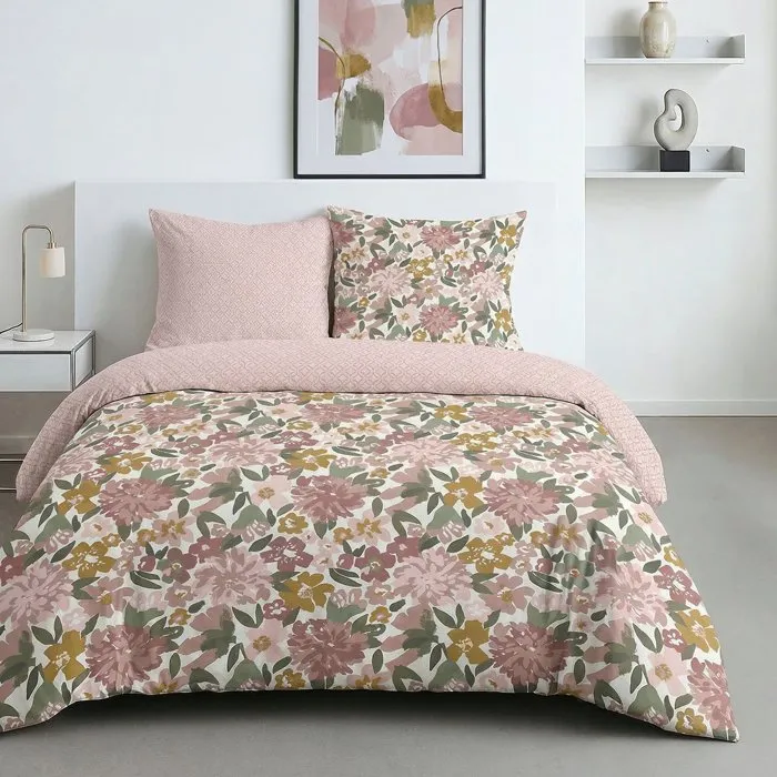 Today Parure de lit imprimé floral champetre rose poudré 240 x 220 cm Today Parure de lit imprimé floral champetre rose poudré 240 x 220 cm